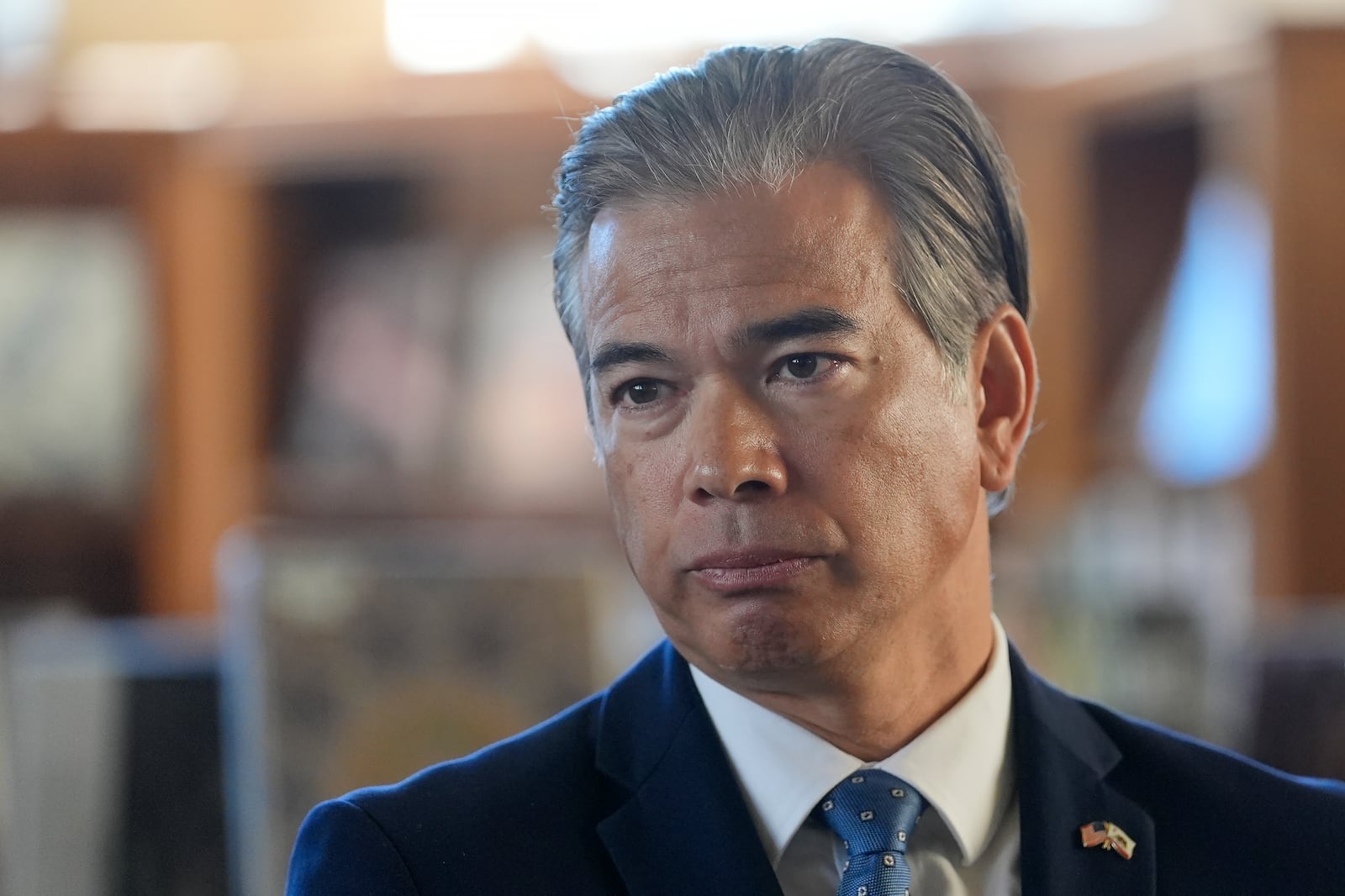 FILE - California Attorney General Rob Bonta speaks at a news conference at the San Francisco Public Library's Bernal Heights branch in San Francisco, Dec. 4, 2024. (AP Photo/Jeff Chiu, File)