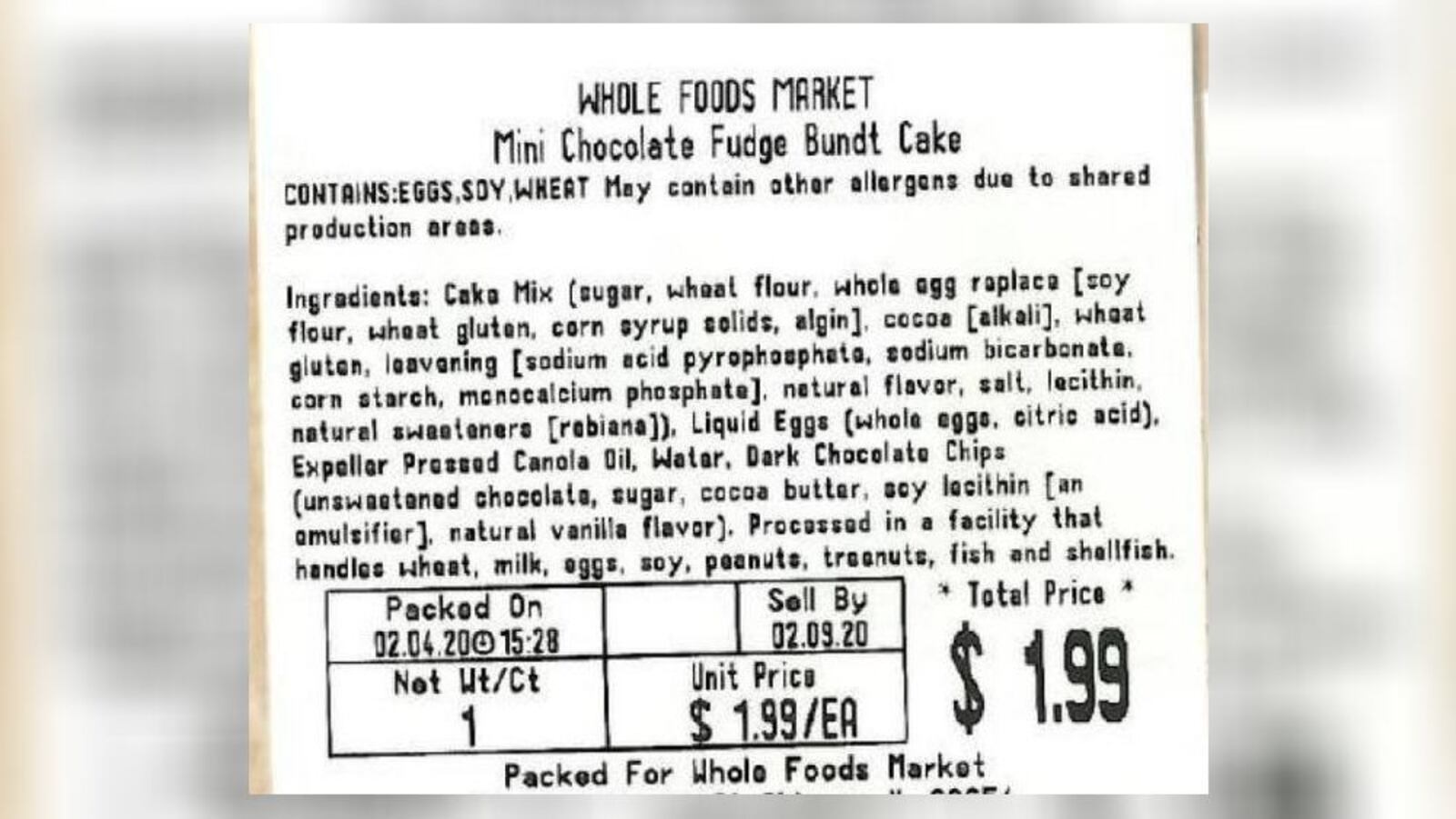 Undeclared milk in some bundt cakes and some cookies sold at Whole Foods Market prompted a recall of products. (Courtesy/U.S. FDA)