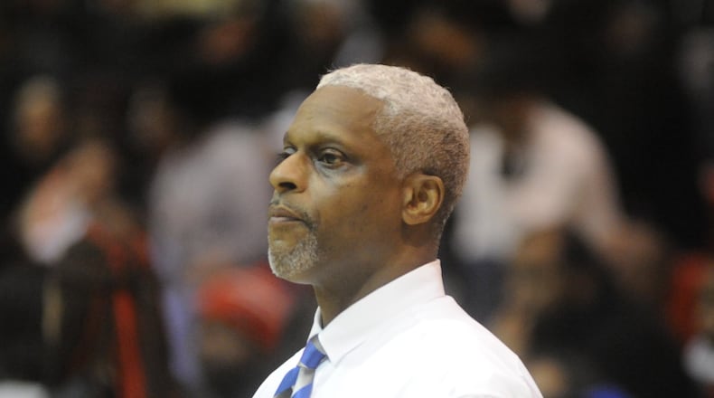 Dunbar boys basketball coach Chuck Taylor. Dunbar defeated host Belmont 58-57 in a boys high school basketball game on Fri., Jan. 26, 2018. MARC PENDLETON / STAFF