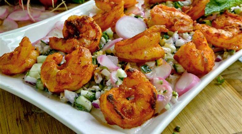 Creamy Shrimp Salad with Radish and Cucumber is a simple dish to make but comes out elegant. (Gretchen McKay/Pittsburgh Post-Gazette/TNS)
