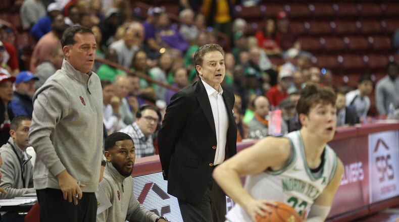 Rick Pitino, of St. John's, coaches during a game against North Texas in the first round of the Charleston Classic on Thursday, Nov. 16, 2023, at TD Arena in Charleston, S.C. David Jablonski/Staff