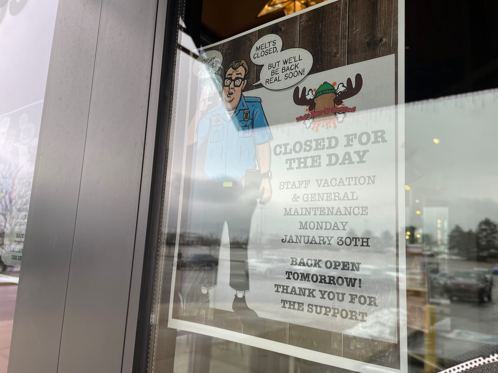 Melt Bar & Grilled, a Cleveland-based gourmet grilled cheese chain, has closed two of its restaurants including its Beavercreek location as of Tuesday, Jan. 31, according to company voicemail messages.