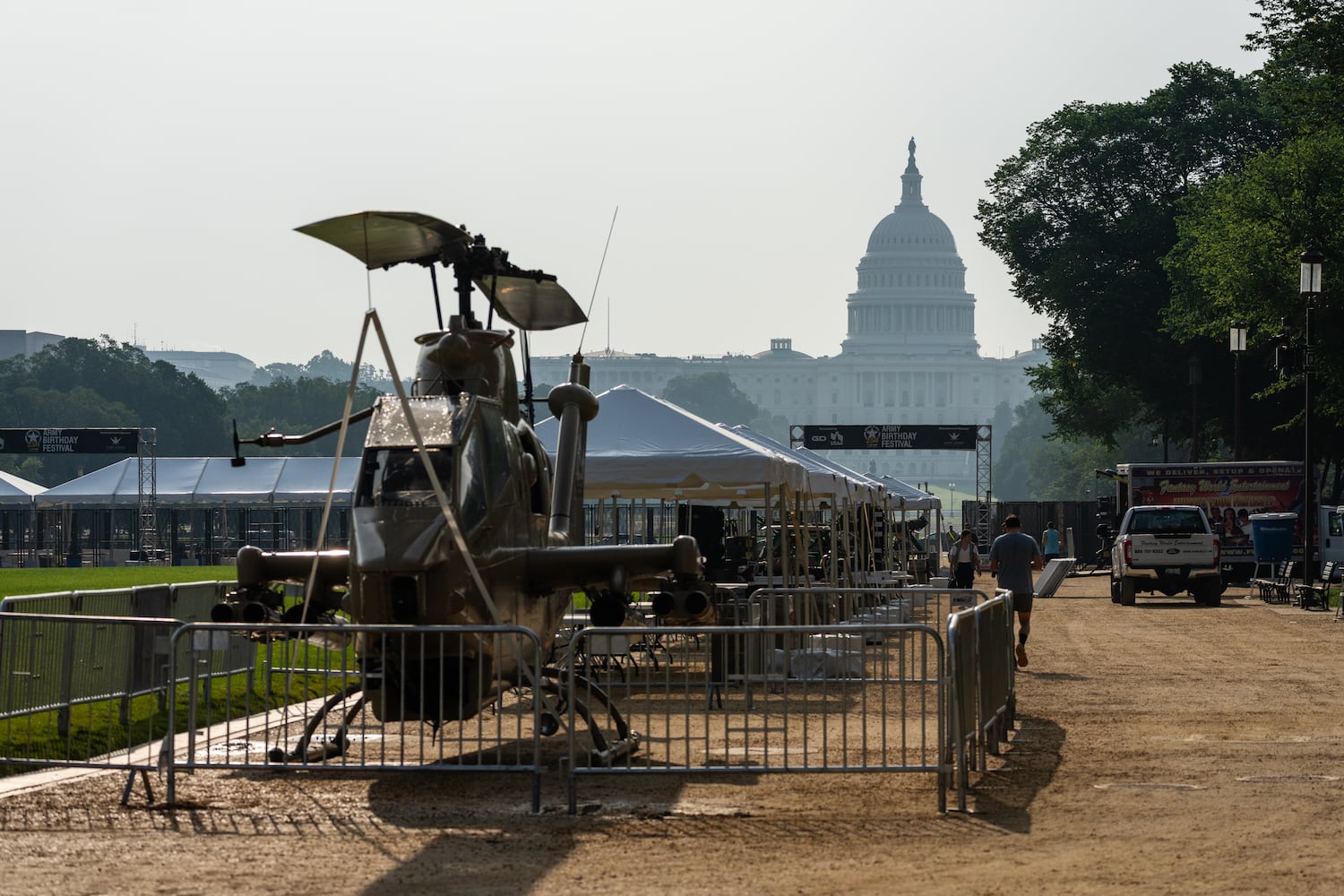 A military aircraft parked on the National Mall ahead of the U.S. ArmyÕs 250th anniversary parade on the National Mall in Washington, on Friday, June 13, 2025.  (Eric Lee/The New York Times)