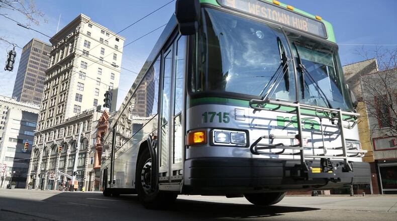 RTA bus passenger window, near the door, was struck by an object late Friday night.