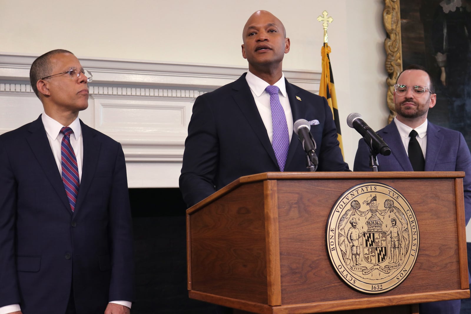 Maryland Gov. Wes Moore speaks at a news conference on Thursday, May 15, 2025 in Annapolis, Md. (AP Photo/Brian Witte)