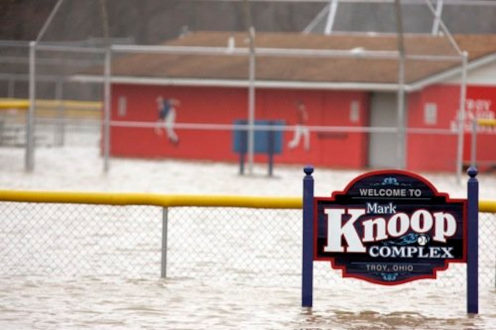 Flooding at the Mark Knoop baseball complex is  not a new phenomenon. Here, the fields are shown under water during a Great Miami River flood on Feb. 28, 2011.