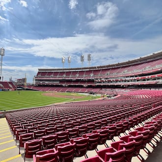 The scene at Great American Ball Park on Thursday, March 27, 2025, before an Opening Day game between the Reds and Giants at Great American Ball Park in Cincinnati. David Jablonski/Staff