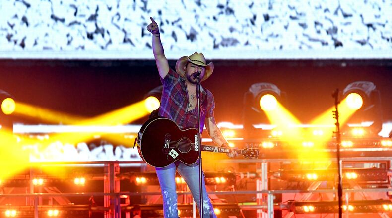 INDIO, CALIFORNIA - APRIL 28: Jason Aldean performs onstage during the 2019 Stagecoach Festival at Empire Polo Field on April 28, 2019 in Indio, California. (Photo by Kevin Winter/Getty Images for Stagecoach)