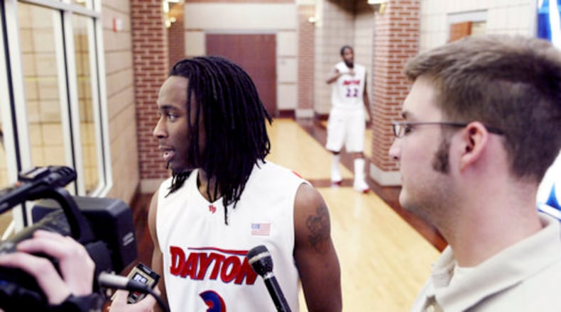 Rob Lowery talks with excitement about the upcoming basketball season during University of Dayton Men's Basketball team Media Day at the Donoher Center at University Dayton Arena Monday, Oct. 12.
