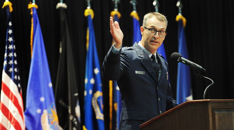 Brigadier General Scott A. Cain, assumed command of the Air Force Research Laboratory (AFRL) Monday, June 5, 2023 at the National Museum of the U.S. Air Force. MARSHALL GORBY\STAFF