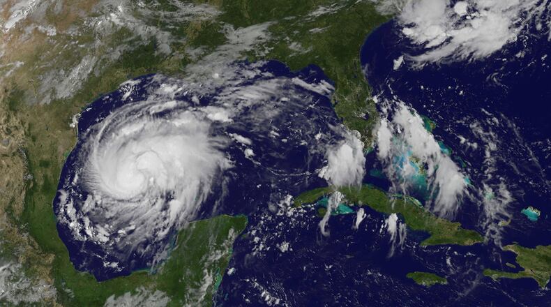 Hurricane Harvey eyeballs Texas coastline Aug. 25, 2017. Laughlin Air Force Base, Texas, personnel prepare for the potential fallout that accompanies a major tropical storm system. (Courtesy graphic)
