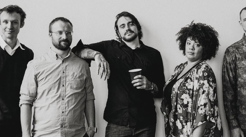 Neo American Pioneers, (left to right) Paul Monnin, Ian Goudie, Daniel Chord, Heather Redman, Billy Swayne and Dan Spaugy, release the new album, Beginning to Unfold, at Yellow Cab Tavern in Dayton on Saturday, Aug. 18. CONTRIBUTED