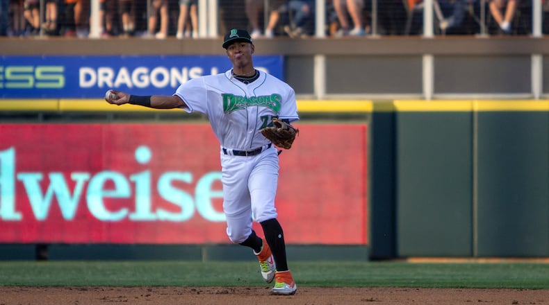 Dayton shortstop Trey Faltine throws out a runner in the second inning of Tuesday night's home opener at Day Air Ballpark. CONTRIBUTED/Jeff Gilbert