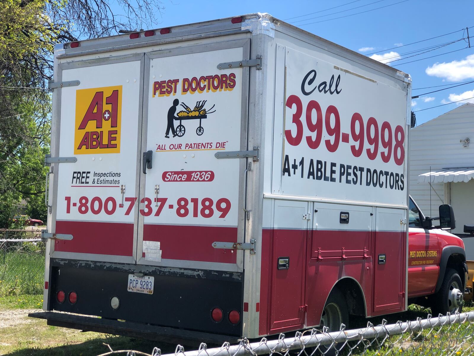 A truck for A-1 Able Pest Doctors in Dayton. The companies' slogan is "All our patients die." CORNELIUS FROLIK / STAFF