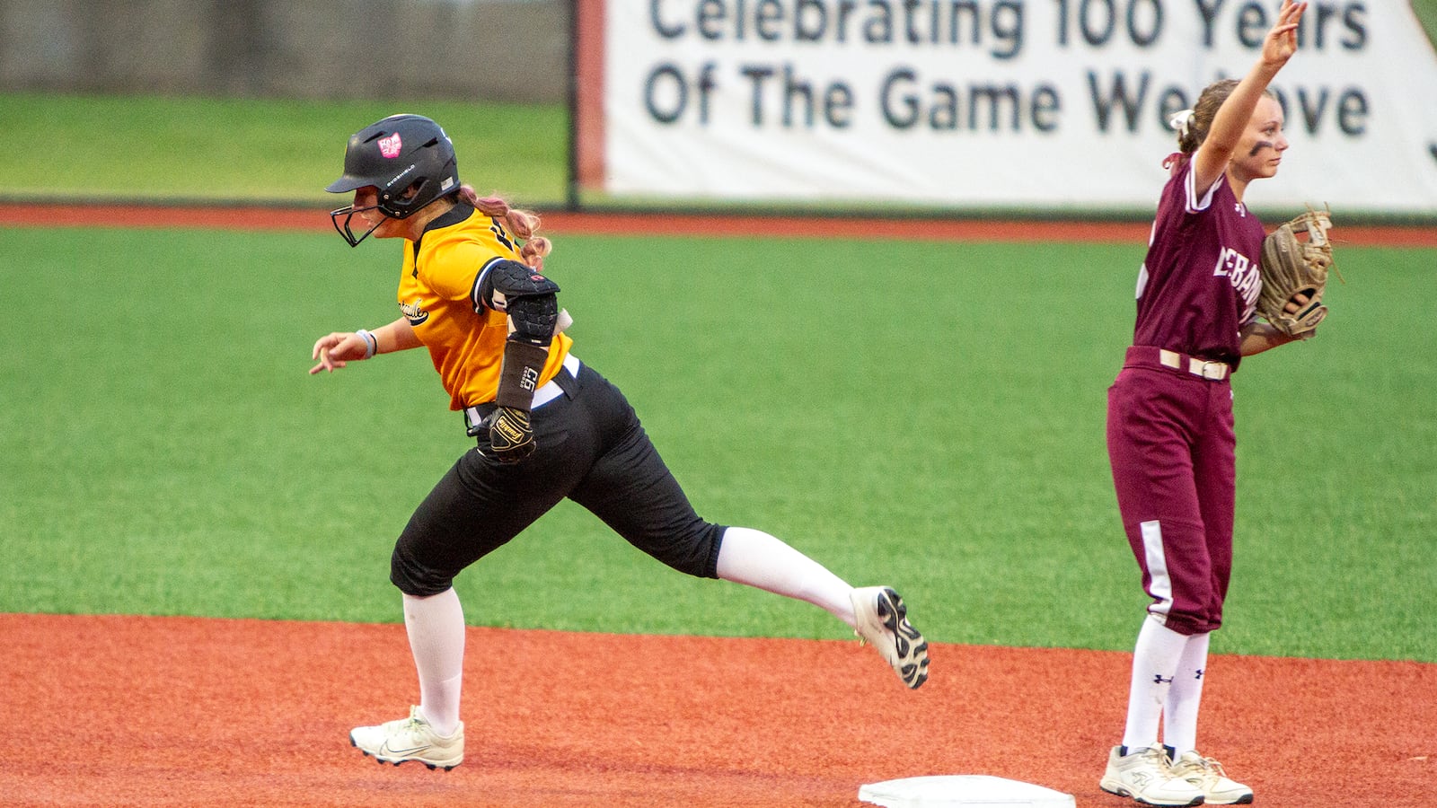 Centerville's Chloe Jett rounds second on a triple in the fifth inning. She later scored the Elks' only run. Jeff Gilbert/CONTRIBUTED