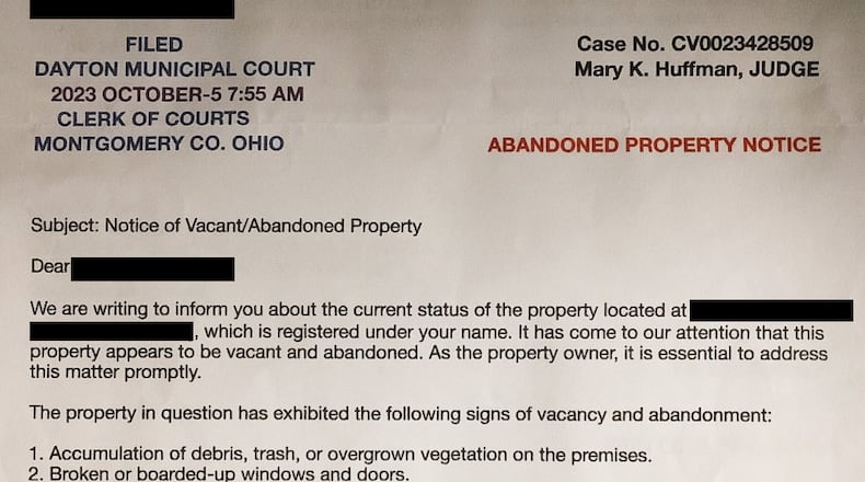 A screenshot of a fake foreclosure letter sent as part of a scam targeting property owners in Montgomery County.