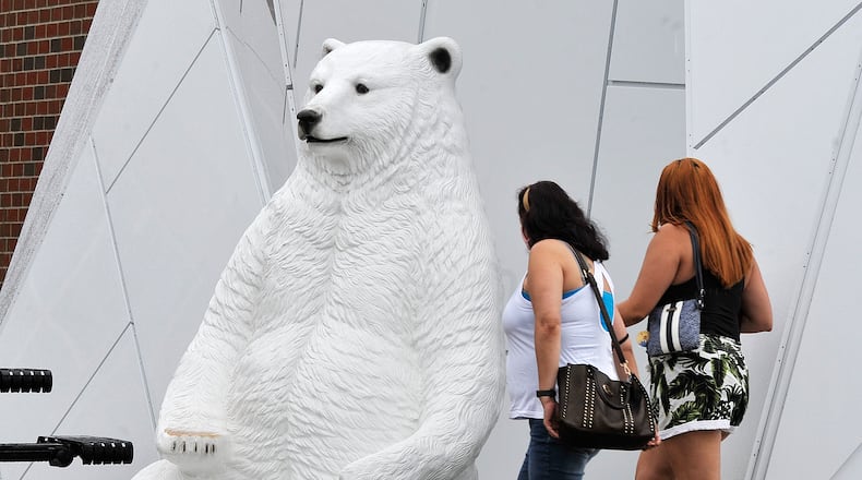 Northridge Local Schools' polar bear mascot is represented by a statue outside the district's new K-12 campus in Harrison Township. MARSHALL GORBY\STAFF