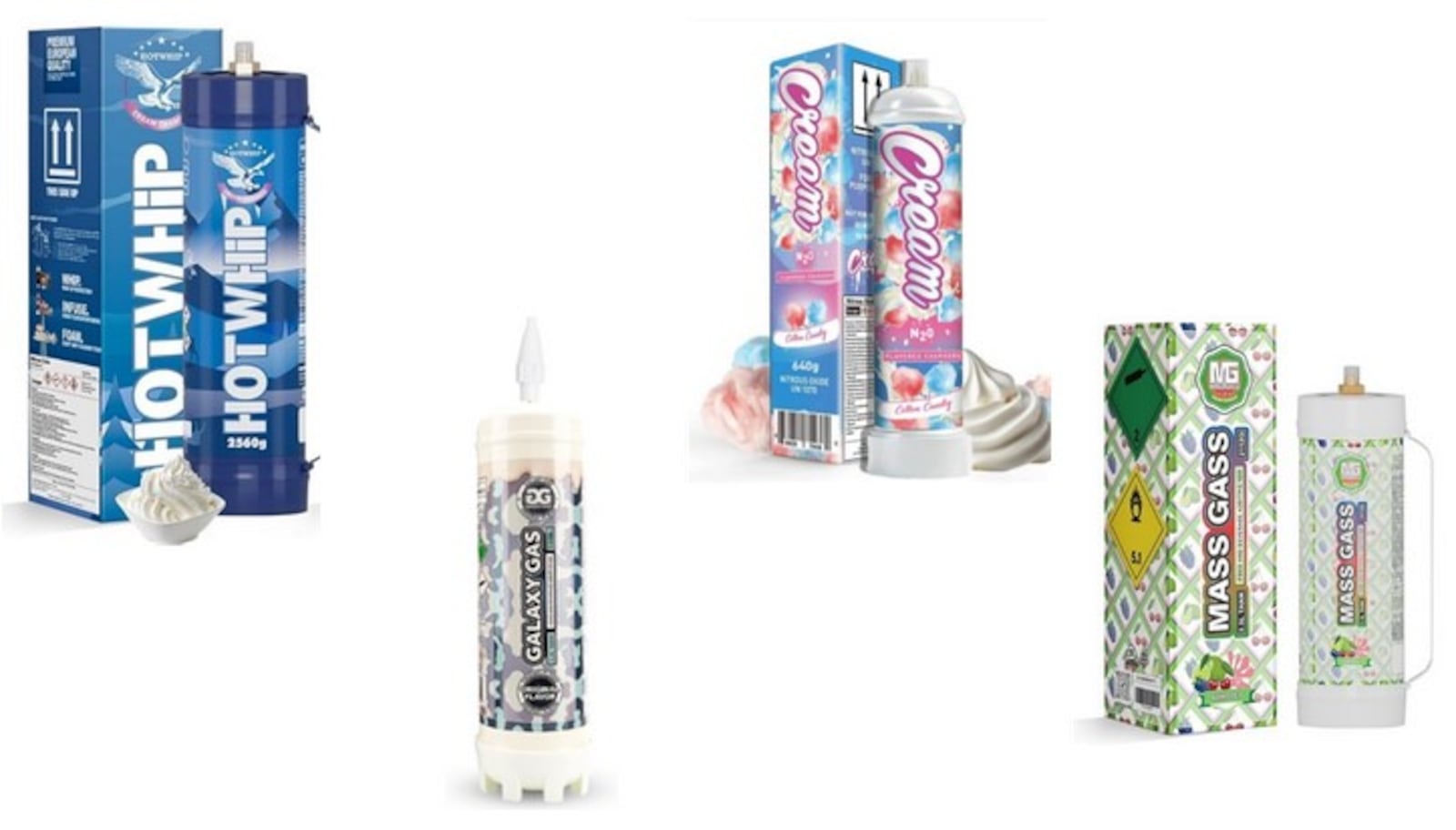 The U.S. Food and Drug Administration advises consumers not to  inhale nitrous oxide products from canisters, tanks, or chargers. Products that contain nitrous oxide that have been misused include Galaxy Gas, HOTWHIP and MassGass. CONTRIBUTED