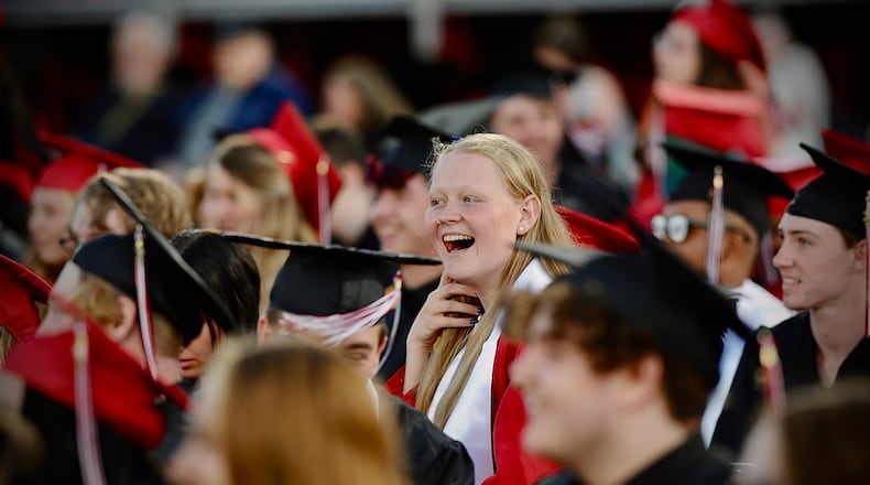 Tecumseh High School held its 2022 commencement exercises Friday, June 3, in the football stadium. In addition to the graduates, the school honored two classmates who died during their school years, giving surviving family members a cap and gown plus diploma. FILE PHOTO.