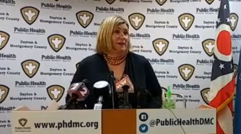 Dayton Mayor Nan Whaley speaks during a daily coronavirus press conference led by Public Health - Dayton & Montgomery County on Thursday, March 26, 2020.