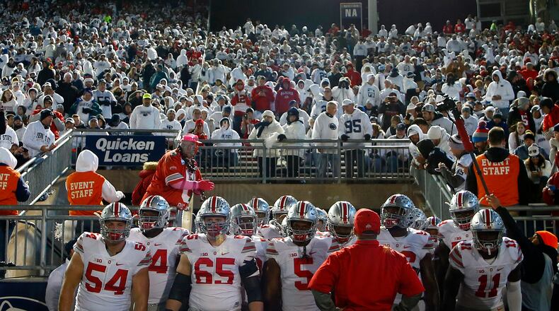 STATE COLLEGE, PA - OCTOBER 22: The Ohio State Buckeyes wait to take the field during the game against the Penn State Nittany Lions on October 22, 2016 at Beaver Stadium in State College, Pennsylvania. (Photo by Justin K. Aller/Getty Images)