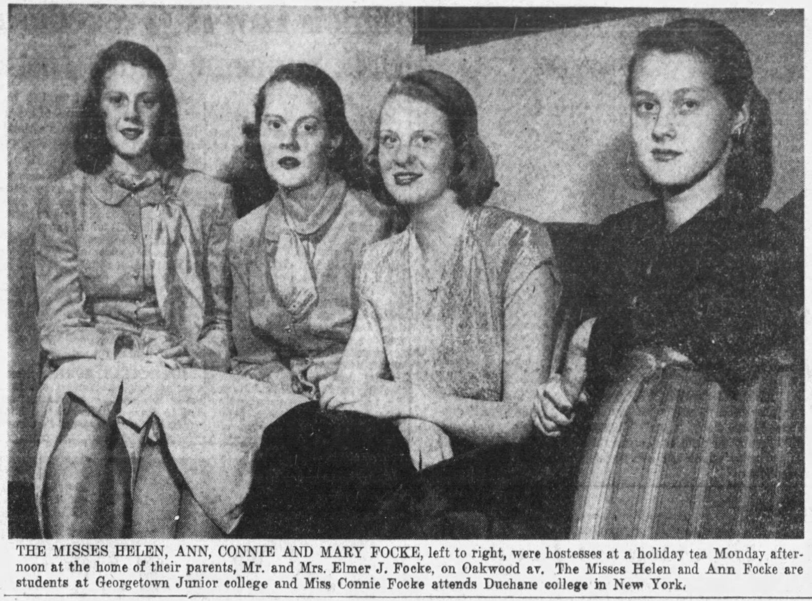 Helen, Ann, Connie and Mary Focke during their college years. DAYTON DAILY NEWS ARCHIVE