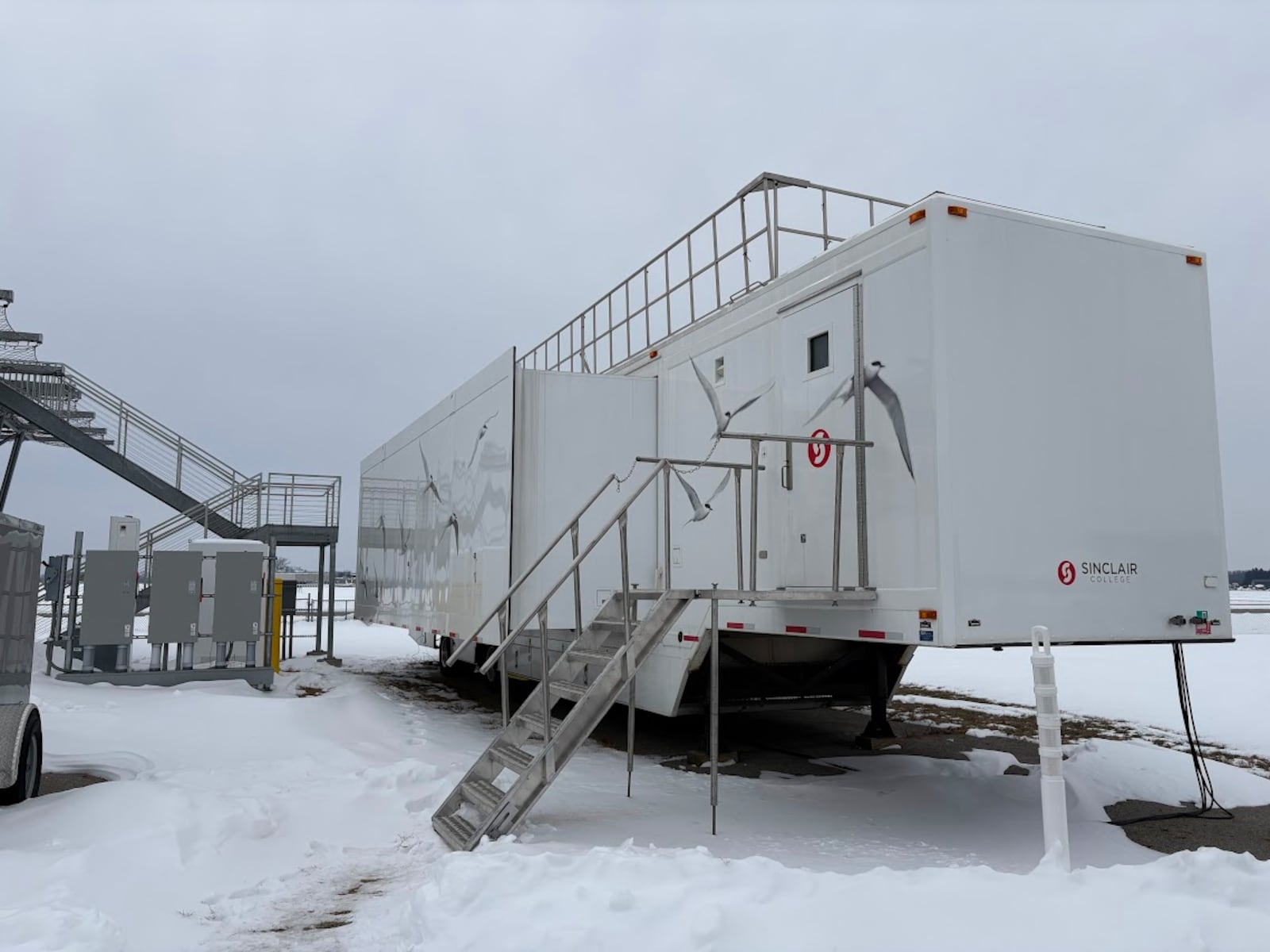 The Beta Technologies flight simulator trailer at the Springfield-Beckley Airport. Sinclair Community College owns the trailer. THOMAS GNAU/STAFF