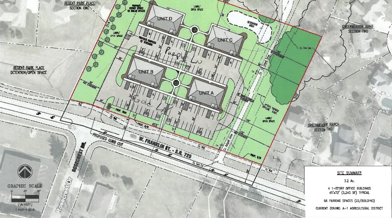 A concept plan of the Eagle Exchange, a proposed office district on West Franklin Street in Bellbrook. CONTRIBUTED