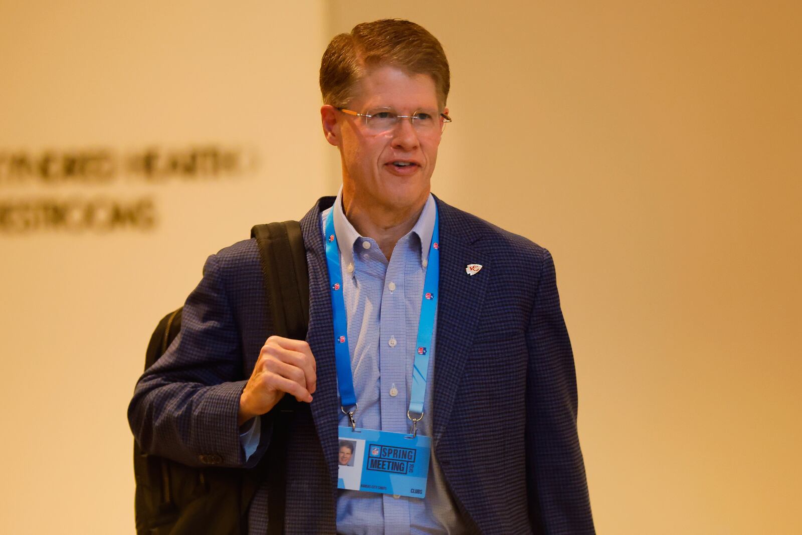 Kansas City Chiefs owner Clark Hunt arrives at the NFL football owners meeting, Wednesday, May 21, 2025, in Eagan, Minn. (AP Photo/Bruce Kluckhohn)