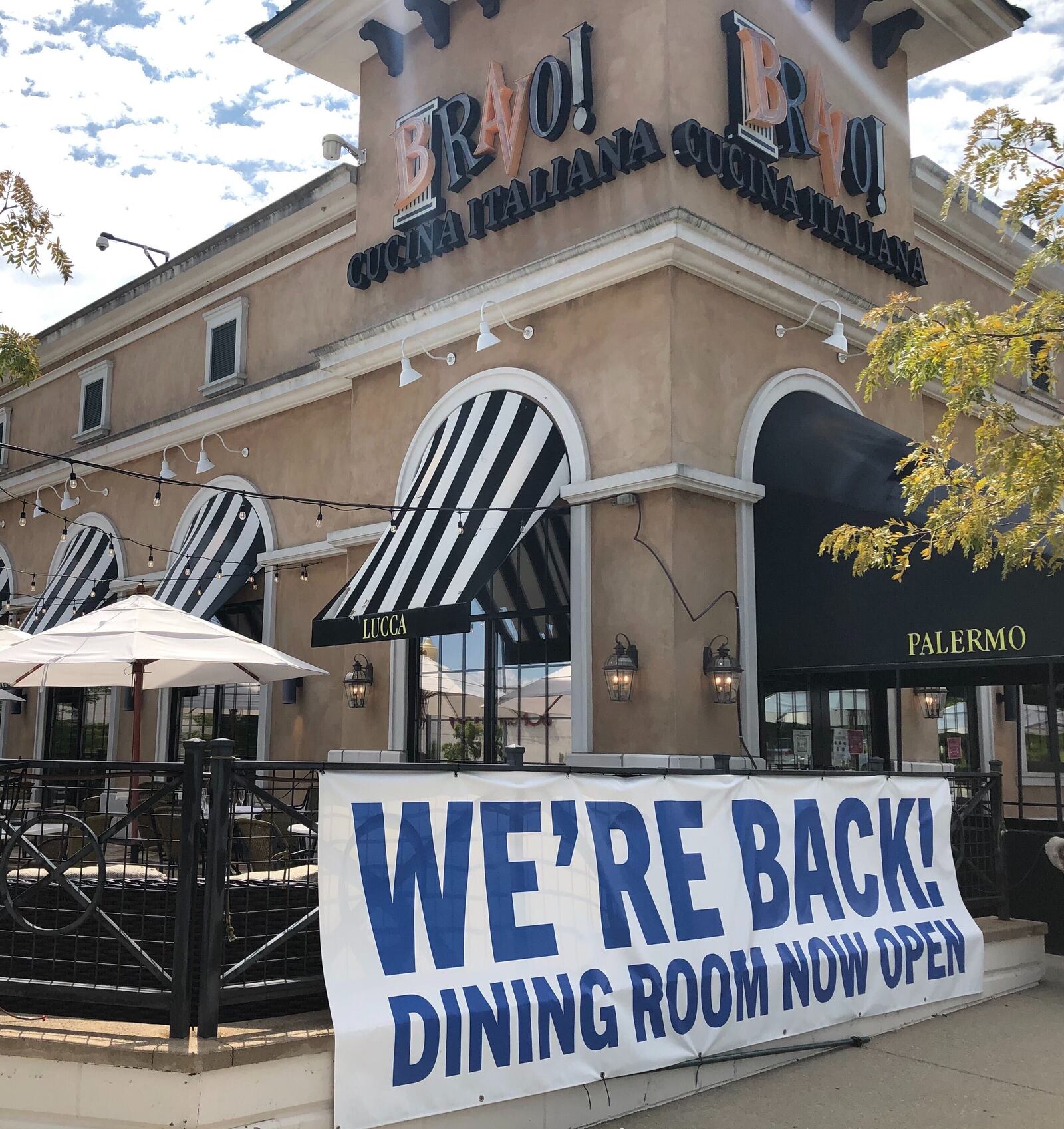 The new owner of Bravo and Brio Italian restaurant chains is touting patio dining and working to reopen the BRAVO! Cucina Italiana at the Mall at Fairfield Commons location after buying the chains out of bankruptcy. This is the patio at the Bravo restaurant in front of the Dayton Mall. MARK FISHER/STAFF