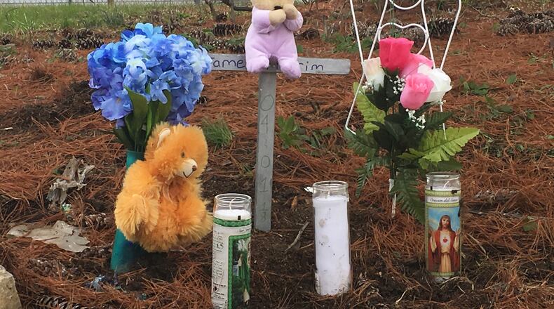 A memorial has been erected to Jameson Crim, the 3-month-old who died in a Springfield crash. Sean Cudahy/Staff