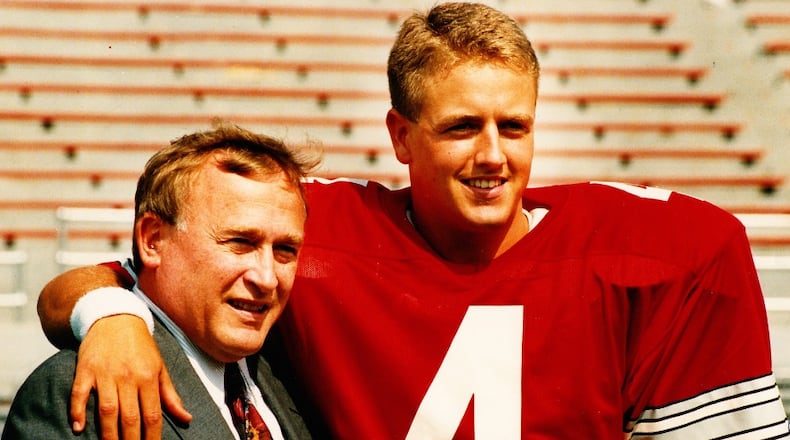 Herbstreit's father, Jim, was an Ohio State player and captain (seen here with Herbstreit in 1992). He later served as an assistant coach to Woody Hayes at Ohio State and Bo Schembechler at Miami University.