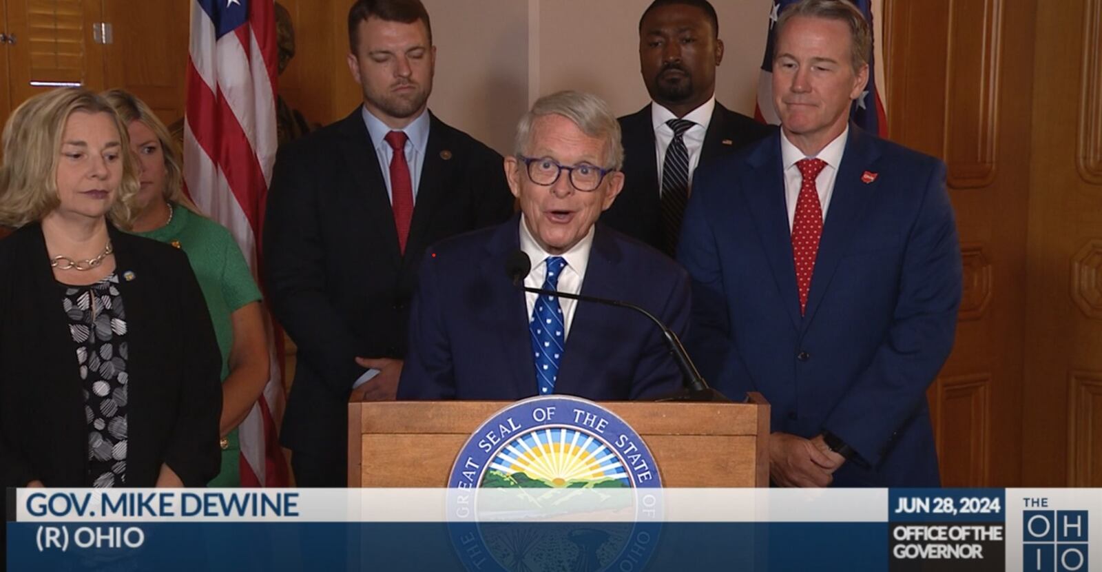 Ohio Gov. Mike DeWine touts a state investment into a new mental health hospital in Dayton in a June 28 press conference.