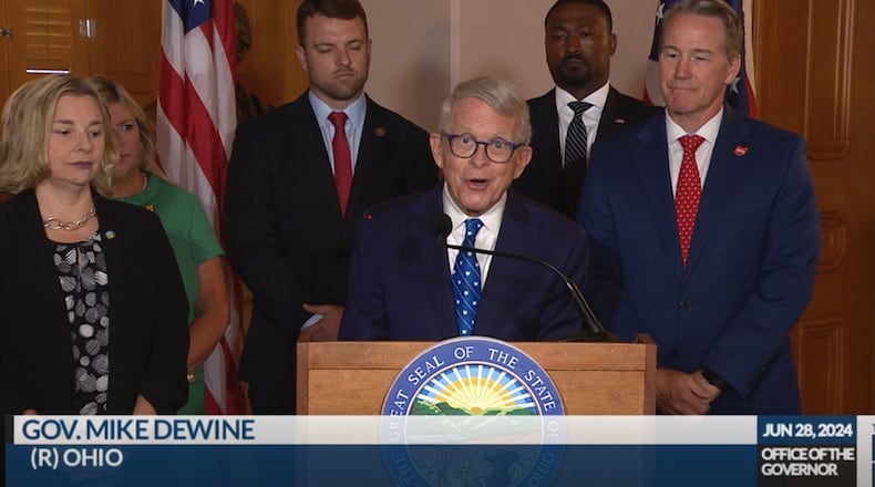 Ohio Gov. Mike DeWine touts a state investment into a new mental health hospital in Dayton in a June 28 press conference.