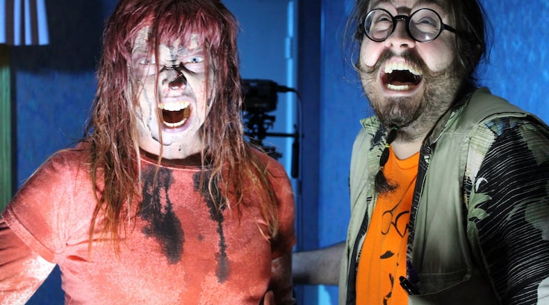 Actress JoAnna Lloyd with Henrique Couto with on the set of his film, “Scarewaves.”  CONTRIBUTED