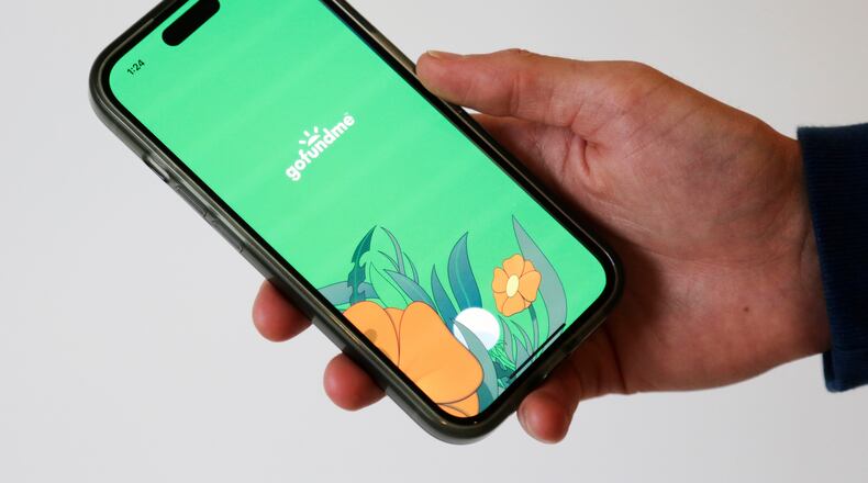 FILE - The home page for the crowdfunding platform GoFundMe is shown on a device in New York, Oct. 16, 2024. (AP Photo/Peter Morgan, File)