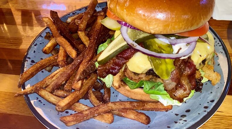 The Haystack burger from 571 Grill & Draft House in New Carlisle. NATALIE JONES/STAFF