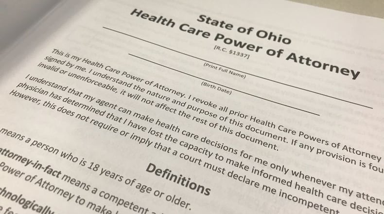 Ohioans are all urged to have advanced care directives filled out, such as the pictured Health Care Power of Attorney form. KAITLIN SCHROEDER