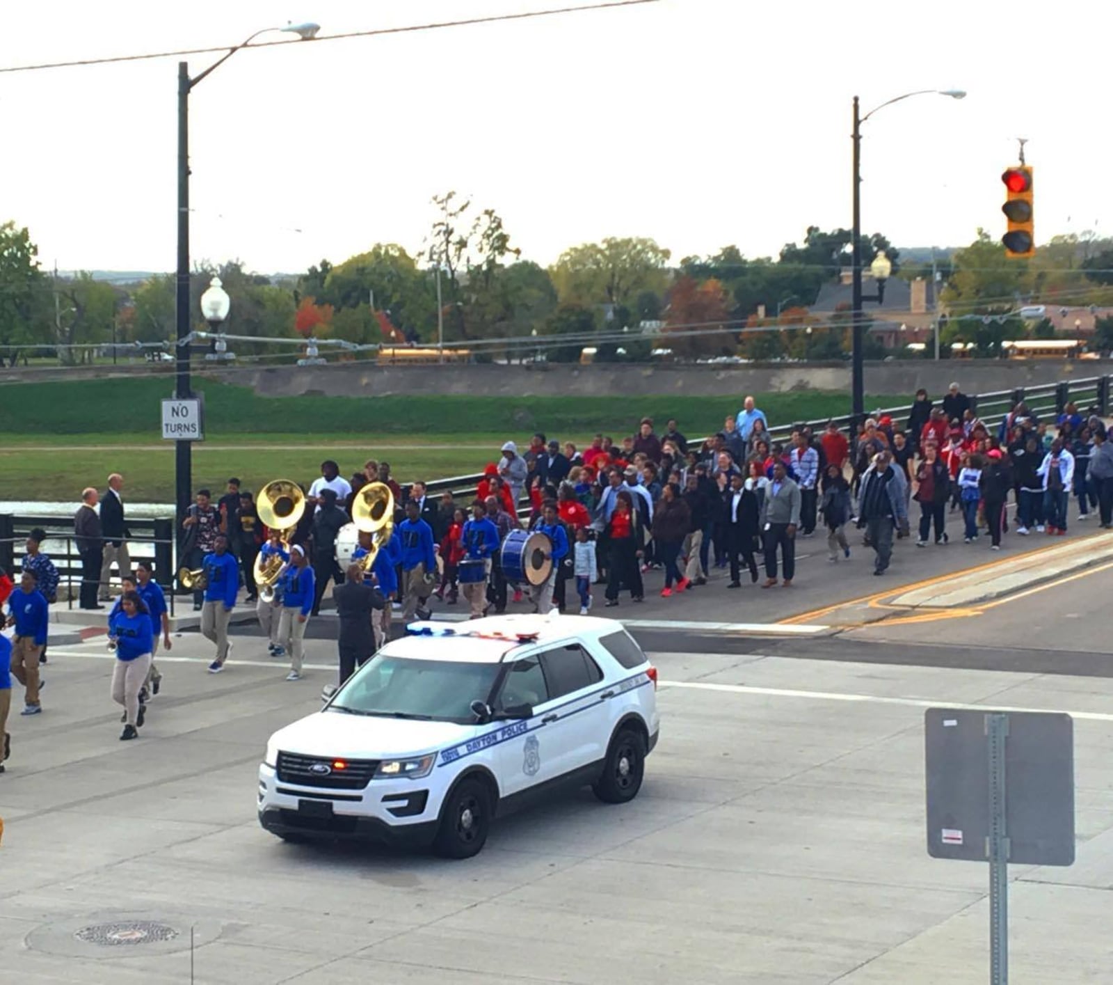 More than 150 Dayton high school students march to register to vote. Photo by Bryan Stewart