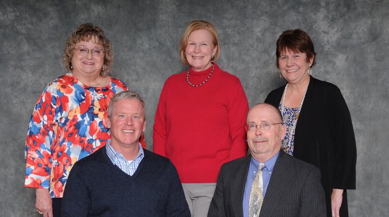 Bonnie Baker-Hicks, back row on the left, will not be seeking a 5th term on the Kings Local School Board of Education. Her nominating petitions were rejected. Shown are board members (front row) Kerry McKiernan and Robert Hinman and (back row) Bonnie Baker-Hicks, Peggy Phillips and Kim Grant. CONTRIBUTED