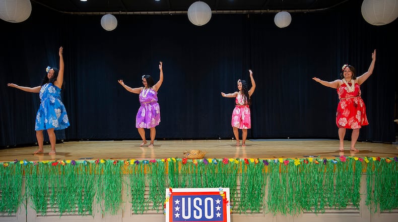 Dancers with the with Chamorro Association of the Midwest perform a traditional Guamanian dance in the Wright-Patterson Air Force Base USO May 27. U.S. AIR FORCE PHOTO/R.J. ORIEZ