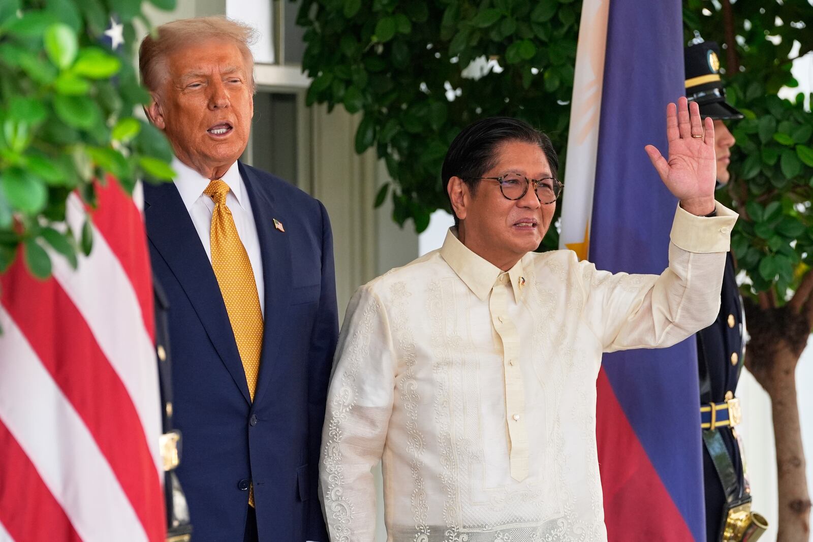 President Donald Trump greets Philippine President Ferdinand Marcos Jr., upon arrival at the White House, Tuesday, July 22, 2025, in Washington. (AP Photo/Alex Brandon)