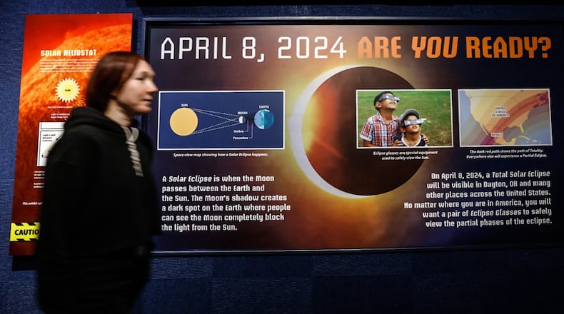 Boonshoft Museum  are beginning to sell merchandise in preparation of the April 8th solar eclipse. In March the museum will have eclipse themed programing along with a planetarium show.  JIM NOELKER/STAFF