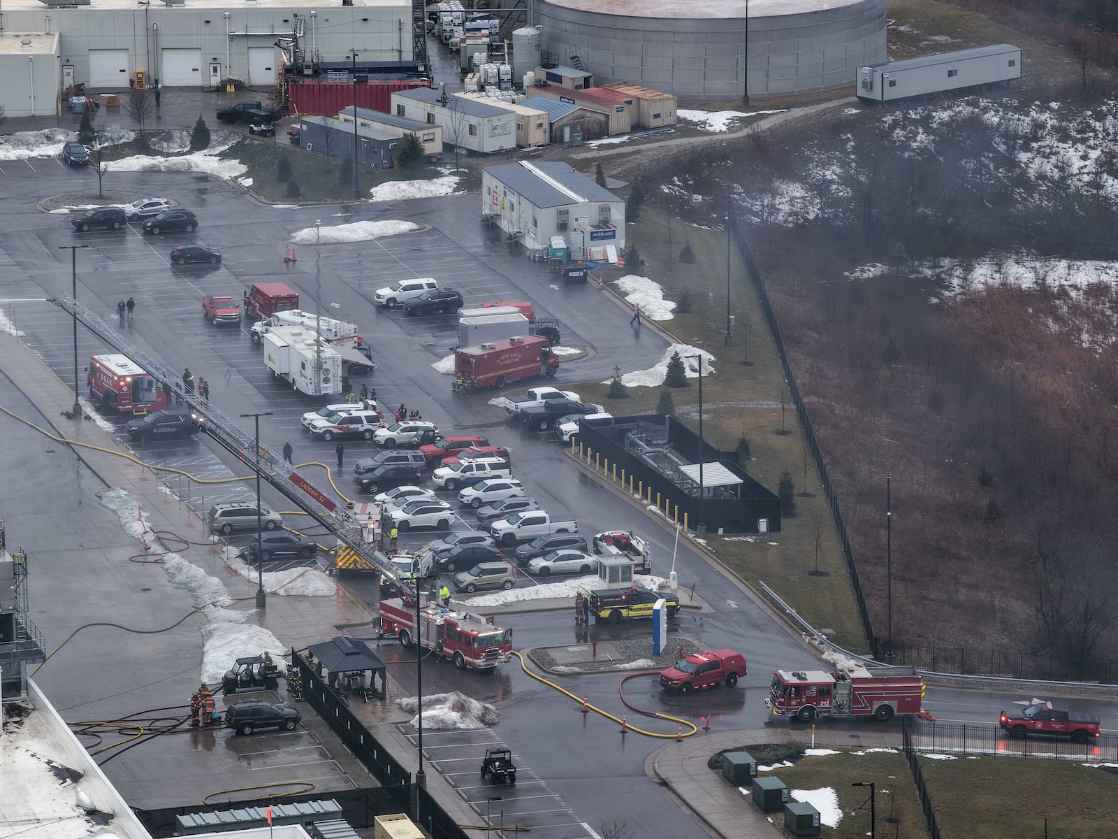 A large industrial fire at Koch Foods Plant B on Commerce Center Drive in Fairfield let to a roof collapse. NICK GRAHAM/STAFF
