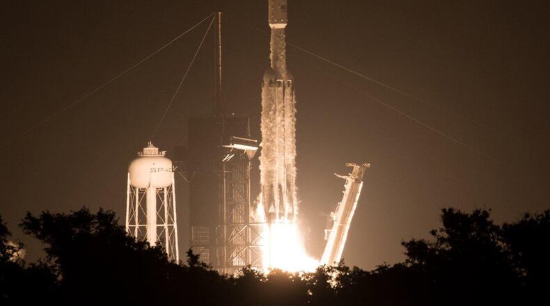 A SpaceX Falcon Heavy rocket carrying 24 satellites as part of the Department of Defense’s Space Test Program-2 mission launches from Launch Complex 39A at NASA’s Kennedy Space Center in Florida June 25. The satellites include two Air Force Research Laboratory technology and science payloads. (NASA photo/Joel Kowsky)