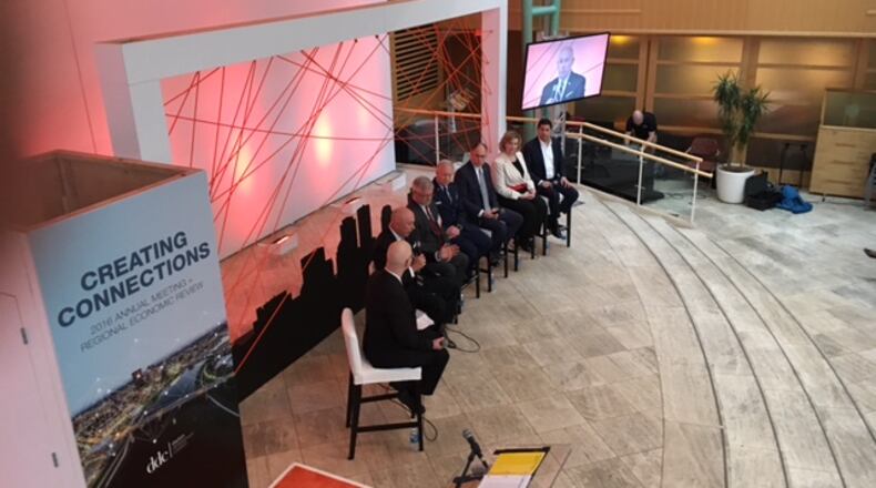 A panel at the Dayton Development Coalition’s annual meeting in Feburary 2017 at the Schuster Center. THOMAS GNAU/STAFF
