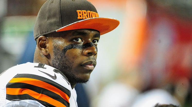 ATLANTA, GA - NOVEMBER 23: Josh Gordon #12 of the Cleveland Browns stands on the sideliens in the first half against the Atlanta Falcons at Georgia Dome on November 23, 2014 in Atlanta, Georgia. (Photo by Scott Cunningham/Getty Images)