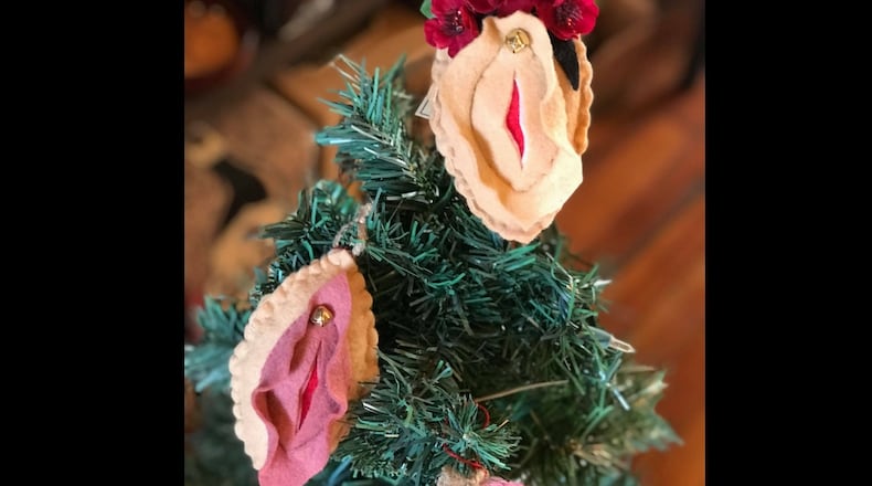 Heart Mercantile in Dayton's Oregon District  sells a variety of  "girl power" items with a twist. Items include vagina ornaments from Jacquelyn Marcella and Rebecca Mare Gonzalez.