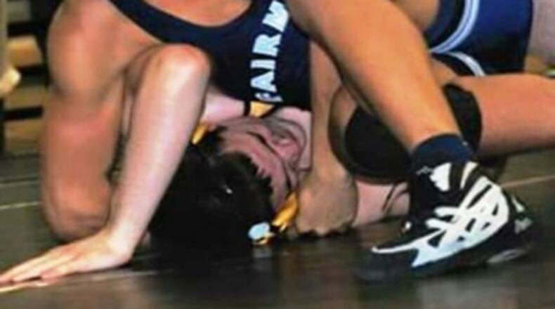 Ahmed Doucet is shown wrestling in a file photo. Doucet, a standout for the Kettering Fairmont team, suffered a serious stroke while at wrestling practice in 2015.
