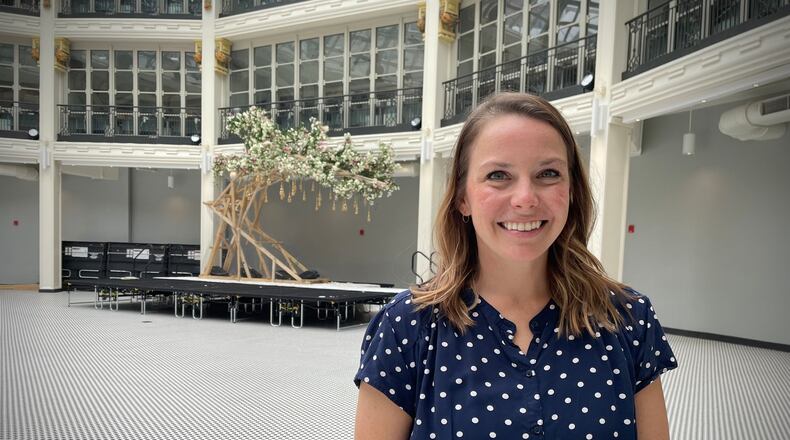 Dance therapy is a new wellness class offered at the Dayton Arcade with the goal of attendees finding a connection between themselves and others. Pictured is Anson Lampe, who is hosting the sessions. NATALIE JONES/STAFF
